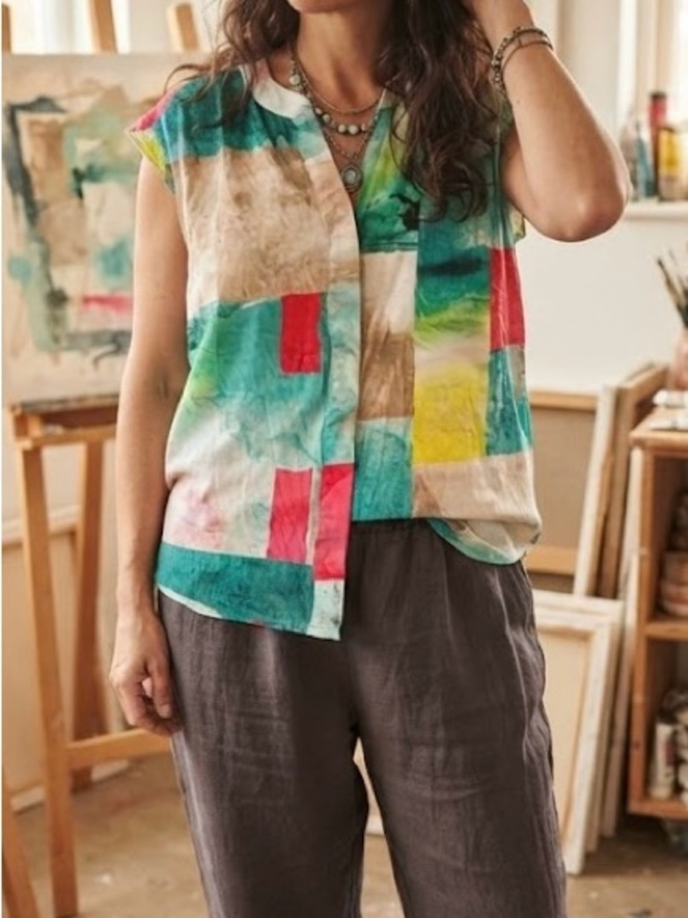 Sandwich_ Abstract Print Blouse Top Watercolour Artsy Bold Geometric Eclectic